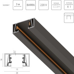 Трек 2-контактный без стыковочного паза, 3м Barra 502038-P