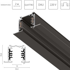 Трек шестиконтактный встраиваемый 3-фазн со стыковочными пазами, 2м Quattro/DALI/ 503028-R-DALI